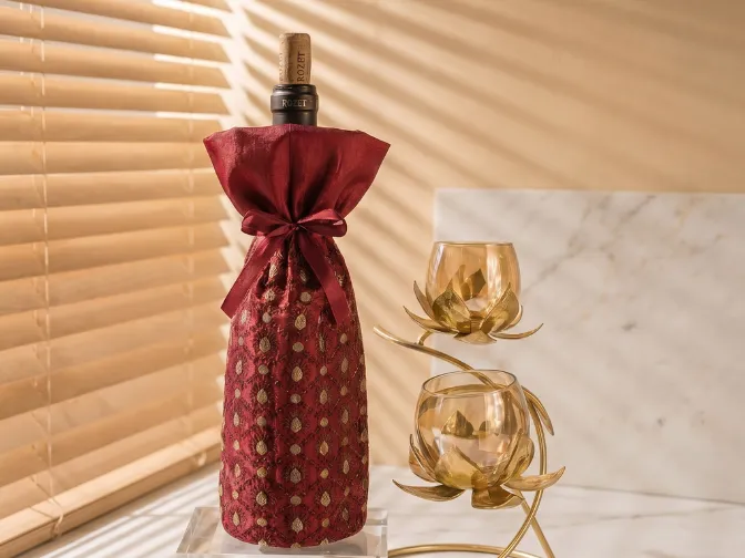 Maroon Zari-Woven Wine Wrap Potli
