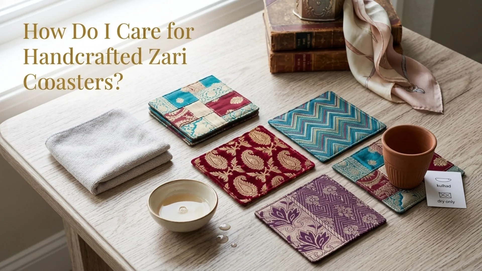 handcrafted zari coasters